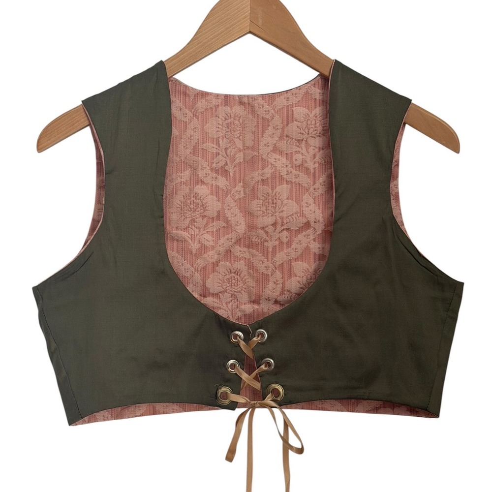 Handmade Renaissance Reversible Bodice Vest Womens Size M Pink Olive Damask - Picture 3 of 9